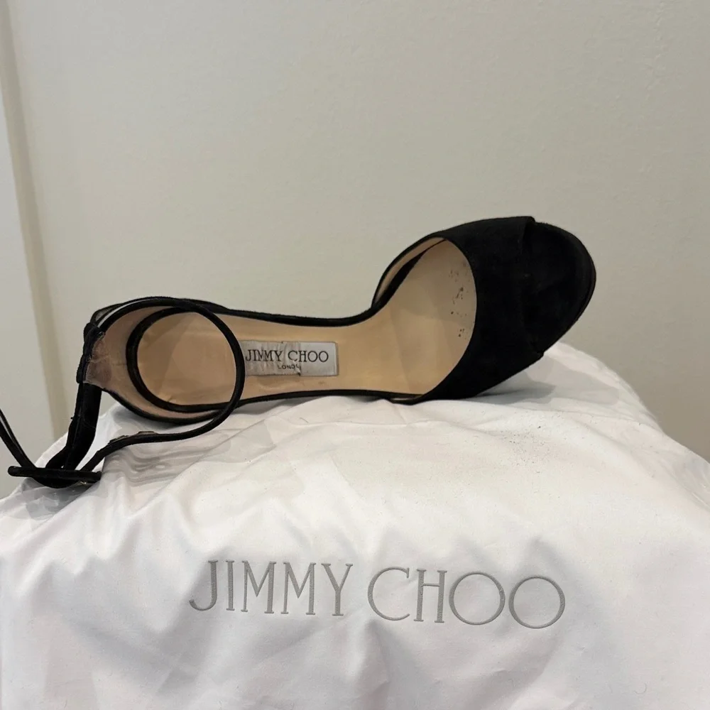 Jimmy Choo Black Suede Platform Ankle-Strap Sandals - Picture 4 of 5